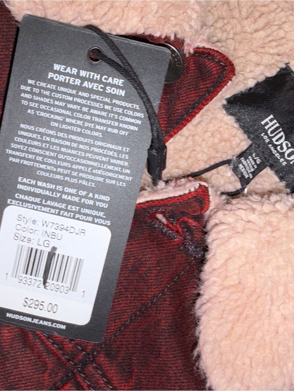 Hudson Jeans Burgundy Sherpa fur lined Jean Jacket - Picture 4 of 4